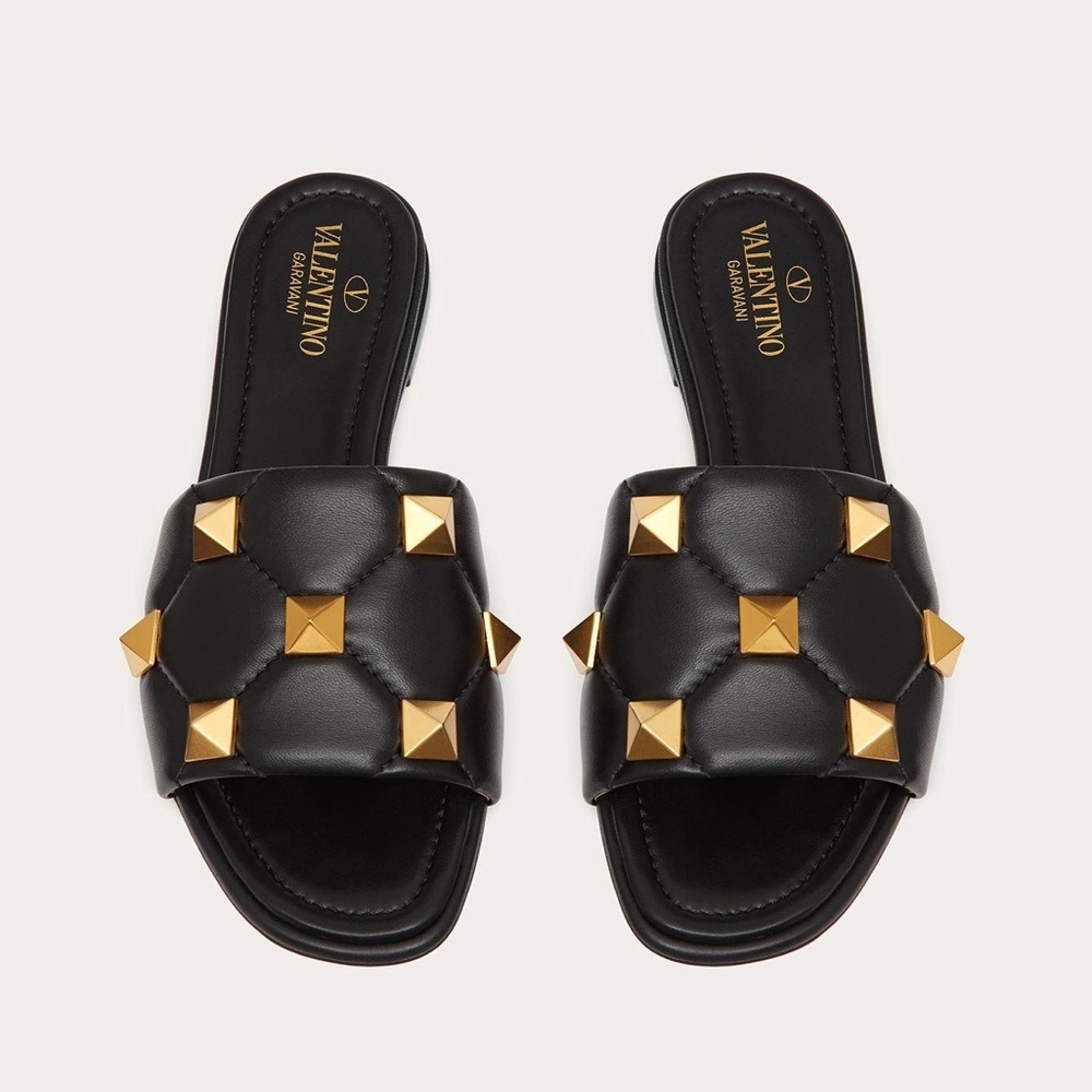 Valentino Garavani Roman stud slide sandals quilted nappa leather black 37 / 7